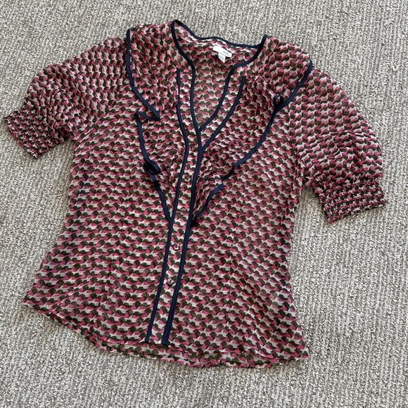 Odille sheer puff sleeve button down blouse - Picture 2 of 7